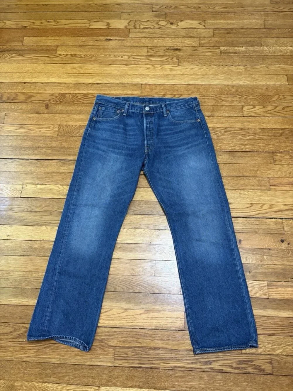 Levi's 501 Original Button Fly Jeans Mens 36x30 Dark Wash Blue Stretch Denim